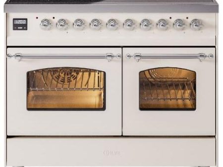 Ilve UPDI406NMPAWC Nostalgie Ii 40 Inch Electric Freestanding Range In Antique White With Chrome Trim For Sale