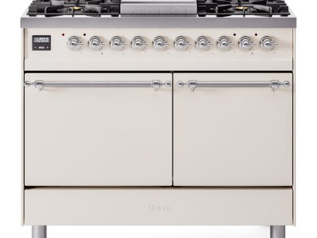 Ilve UPD40FQNMPAWC Nostalgie Ii 40 Inch Dual Fuel Natural Gas Freestanding Range In Antique White With Chrome Trim For Discount