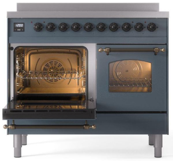 Ilve UPDI406NMPBGB Nostalgie Ii 40 Inch Electric Freestanding Range In Blue Grey With Bronze Trim Supply