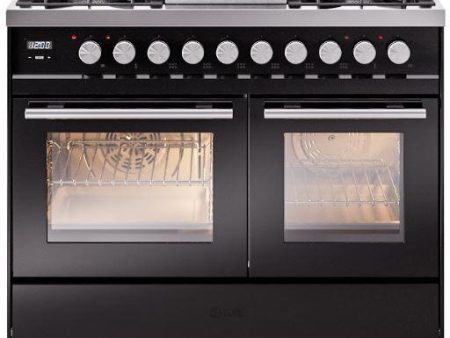 Ilve UPD40FWMPBK Professional Plus Ii 40 Inch Dual Fuel Natural Gas Freestanding Range In Glossy Black With Trim For Sale