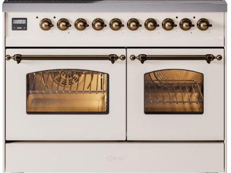 Ilve UPDI406NMPAWB Nostalgie Ii 40 Inch Electric Freestanding Range In Antique White With Bronze Trim Sale