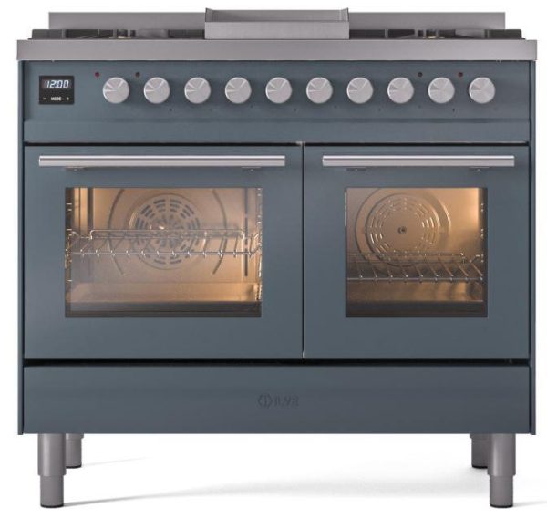 Ilve UPD40FWMPBG Professional Plus Ii 40 Inch Dual Fuel Natural Gas Freestanding Range In Blue Grey With Trim Sale