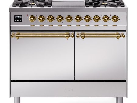 Ilve UPD40FQNMPSSG Nostalgie Ii 40 Inch Dual Fuel Natural Gas Freestanding Range In Stainless Steel With Brass Trim Online now