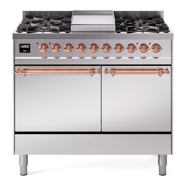 Ilve UPD40FQNMPSSPLP Nostalgie Ii 40 Inch Dual Fuel Liquid Propane Freestanding Range In Stainless Steel With Copper Trim Online