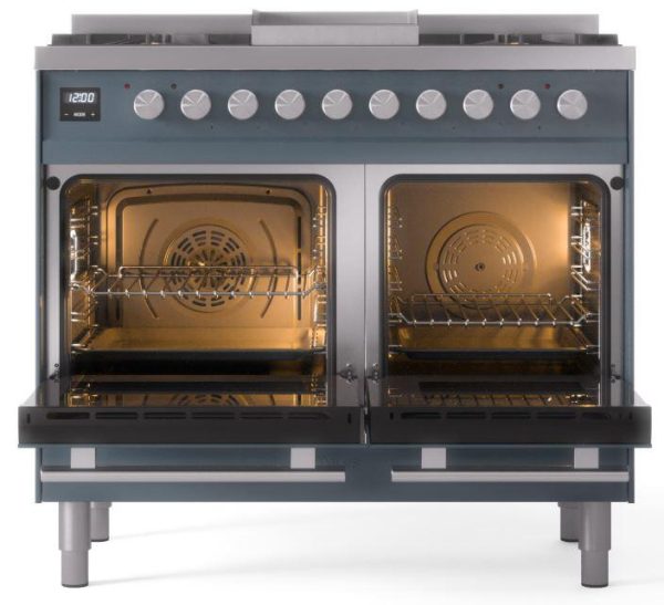 Ilve UPD40FWMPBG Professional Plus Ii 40 Inch Dual Fuel Natural Gas Freestanding Range In Blue Grey With Trim Sale