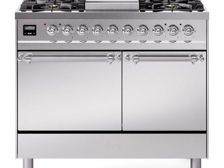 Ilve UPD40FQNMPSSC Nostalgie Ii 40 Inch Dual Fuel Natural Gas Freestanding Range In Stainless Steel With Chrome Trim Online