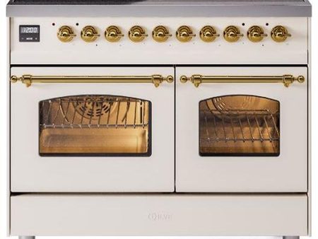 Ilve UPDI406NMPAWG Nostalgie Ii 40 Inch Electric Freestanding Range In Antique White With Brass Trim Sale