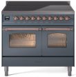 Ilve UPDI406NMPBGP Nostalgie Ii 40 Inch Electric Freestanding Range In Blue Grey With Copper Trim For Cheap