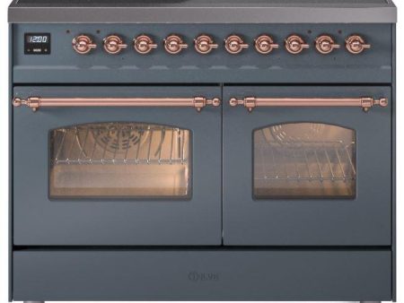 Ilve UPDI406NMPBGP Nostalgie Ii 40 Inch Electric Freestanding Range In Blue Grey With Copper Trim For Cheap