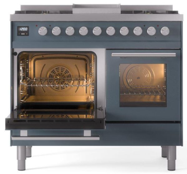 Ilve UPD40FWMPBG Professional Plus Ii 40 Inch Dual Fuel Natural Gas Freestanding Range In Blue Grey With Trim Sale