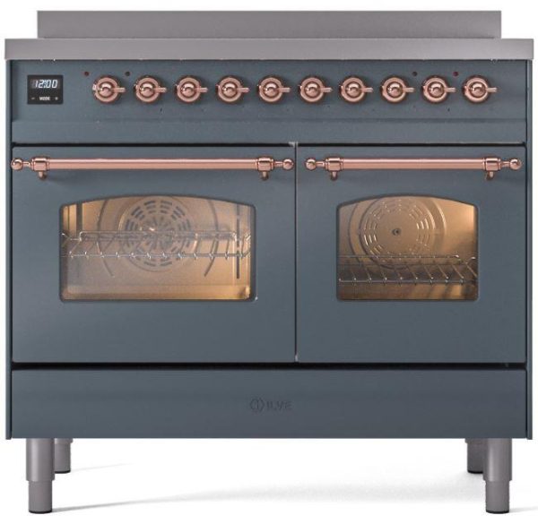 Ilve UPDI406NMPBGP Nostalgie Ii 40 Inch Electric Freestanding Range In Blue Grey With Copper Trim For Cheap