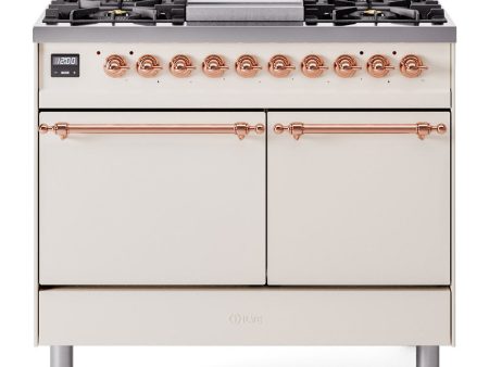 Ilve UPD40FQNMPAWP Nostalgie Ii 40 Inch Dual Fuel Natural Gas Freestanding Range In Antique White With Copper Trim Fashion