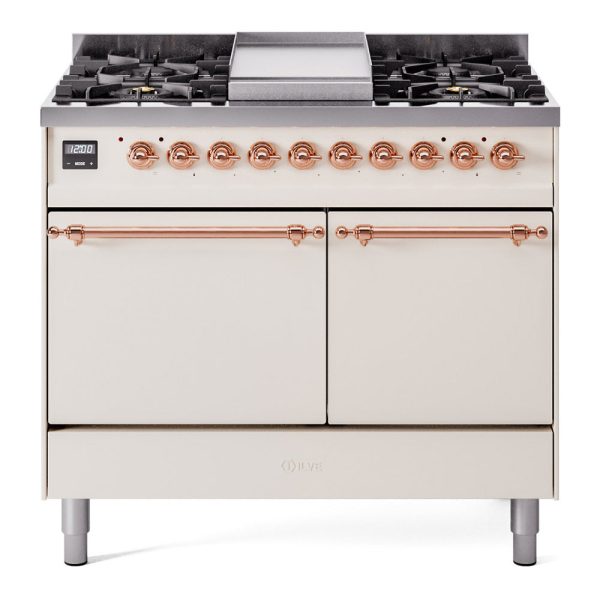 Ilve UPD40FQNMPAWP Nostalgie Ii 40 Inch Dual Fuel Natural Gas Freestanding Range In Antique White With Copper Trim Fashion