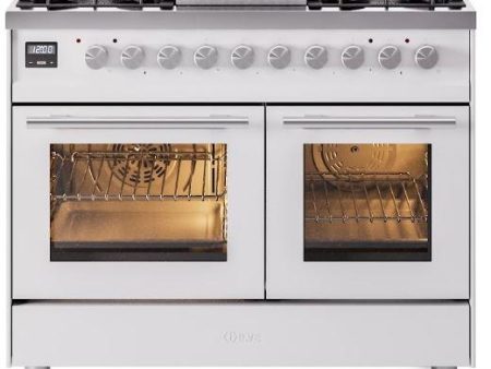 Ilve UPD40FWMPWH Professional Plus Ii 40 Inch Dual Fuel Natural Gas Freestanding Range In White With Trim For Sale