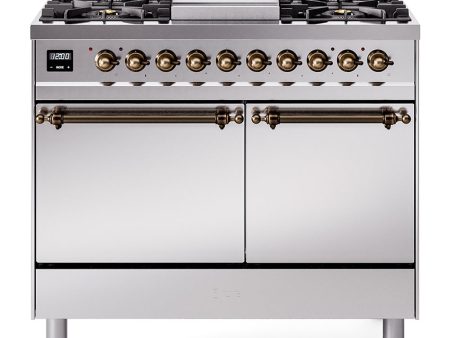 Ilve UPD40FQNMPSSB Nostalgie Ii 40 Inch Dual Fuel Natural Gas Freestanding Range In Stainless Steel With Bronze Trim Discount