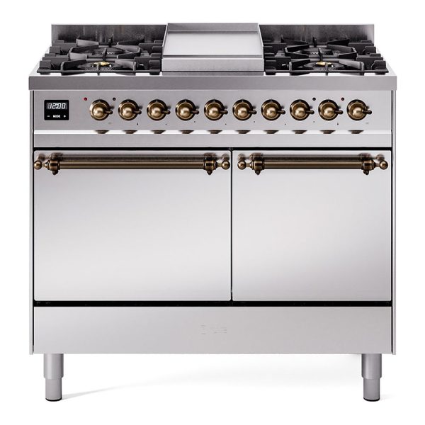 Ilve UPD40FQNMPSSB Nostalgie Ii 40 Inch Dual Fuel Natural Gas Freestanding Range In Stainless Steel With Bronze Trim Discount