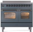 Ilve UPDI406NMPBGB Nostalgie Ii 40 Inch Electric Freestanding Range In Blue Grey With Bronze Trim Supply