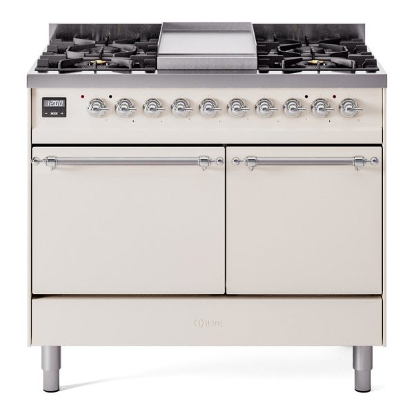 Ilve UPD40FQNMPAWCLP Nostalgie Ii 40 Inch Dual Fuel Liquid Propane Freestanding Range In Antique White With Chrome Trim For Sale