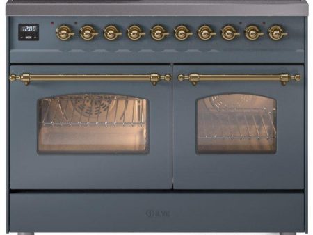 Ilve UPDI406NMPBGG Nostalgie Ii 40 Inch Electric Freestanding Range In Blue Grey With Brass Trim Online now