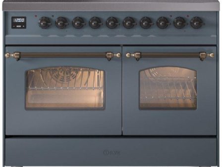 Ilve UPDI406NMPBGB Nostalgie Ii 40 Inch Electric Freestanding Range In Blue Grey With Bronze Trim Supply