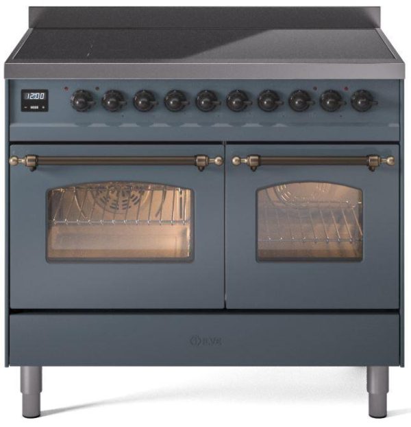 Ilve UPDI406NMPBGB Nostalgie Ii 40 Inch Electric Freestanding Range In Blue Grey With Bronze Trim Supply