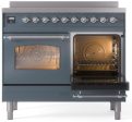 Ilve UPDI406NMPBGC Nostalgie Ii 40 Inch Electric Freestanding Range In Blue Grey With Chrome Trim on Sale