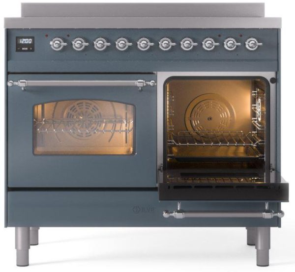 Ilve UPDI406NMPBGC Nostalgie Ii 40 Inch Electric Freestanding Range In Blue Grey With Chrome Trim on Sale