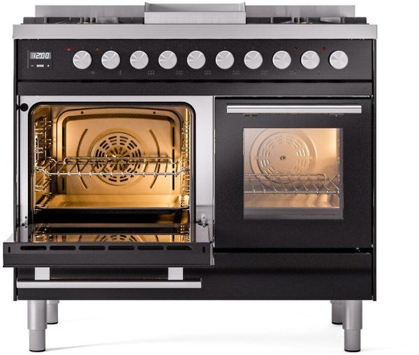 Ilve UPD40FWMPBKLP Professional Plus Ii 40 Inch Dual Fuel Liquid Propane Freestanding Range In Glossy Black With Trim Sale