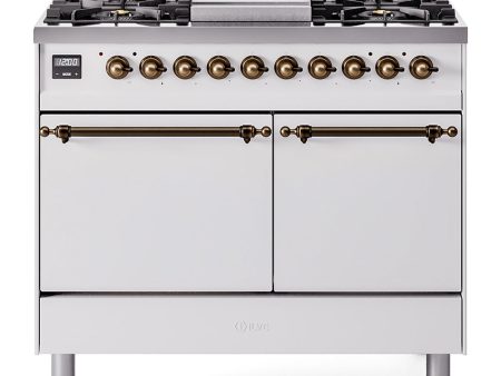 Ilve UPD40FQNMPWHB Nostalgie Ii 40 Inch Dual Fuel Natural Gas Freestanding Range In White With Bronze Trim Online Hot Sale