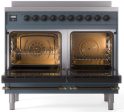 Ilve UPDI406NMPBGB Nostalgie Ii 40 Inch Electric Freestanding Range In Blue Grey With Bronze Trim Supply