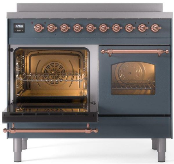 Ilve UPDI406NMPBGP Nostalgie Ii 40 Inch Electric Freestanding Range In Blue Grey With Copper Trim For Cheap