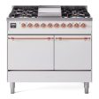 Ilve UPD40FQNMPWHPLP Nostalgie Ii 40 Inch Dual Fuel Liquid Propane Freestanding Range In White With Copper Trim Online Sale