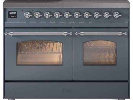 Ilve UPDI406NMPBGC Nostalgie Ii 40 Inch Electric Freestanding Range In Blue Grey With Chrome Trim on Sale