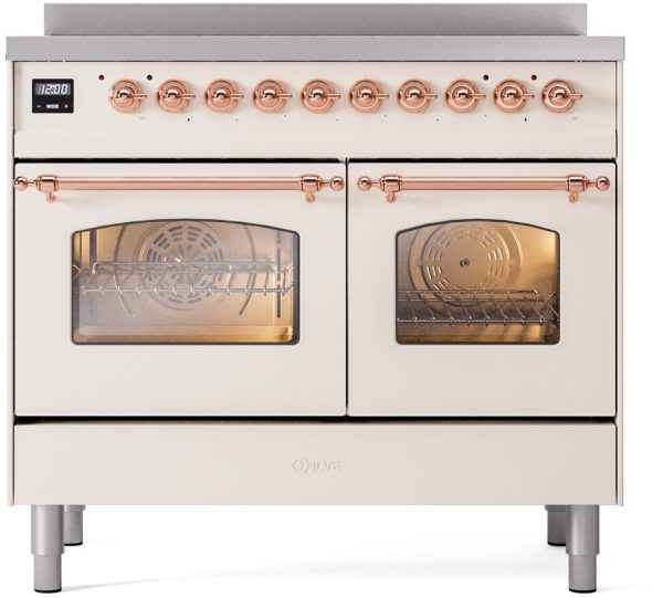 Ilve UPDI406NMPAWP Nostalgie Ii 40 Inch Electric Freestanding Range In Antique White With Copper Trim Online Sale