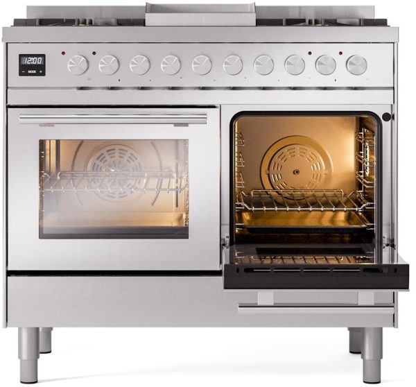 Ilve UPD40FWMPSSLP Professional Plus Ii 40 Inch Dual Fuel Liquid Propane Freestanding Range In Stainless Steel With Trim Hot on Sale