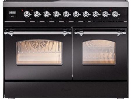 Ilve UPDI406NMPBKC Nostalgie Ii 40 Inch Electric Freestanding Range In Glossy Black With Chrome Trim Hot on Sale