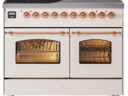 Ilve UPDI406NMPAWP Nostalgie Ii 40 Inch Electric Freestanding Range In Antique White With Copper Trim Online Sale