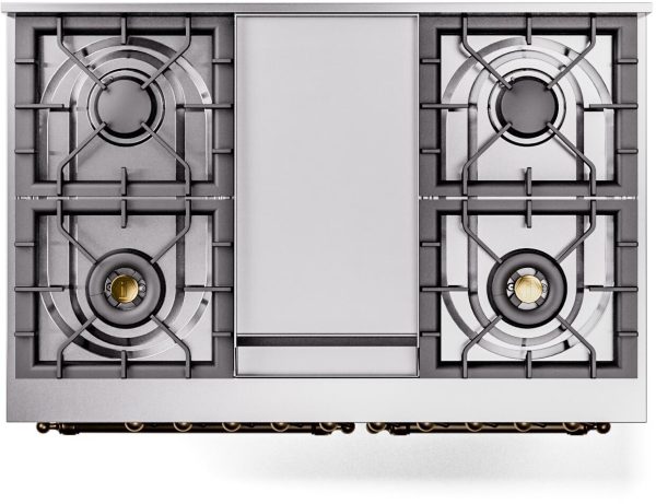 Ilve UPD40FQNMPSSB Nostalgie Ii 40 Inch Dual Fuel Natural Gas Freestanding Range In Stainless Steel With Bronze Trim Discount