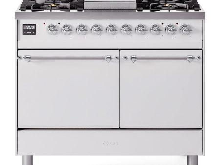 Ilve UPD40FQNMPWHCLP Nostalgie Ii 40 Inch Dual Fuel Liquid Propane Freestanding Range In White With Chrome Trim Hot on Sale