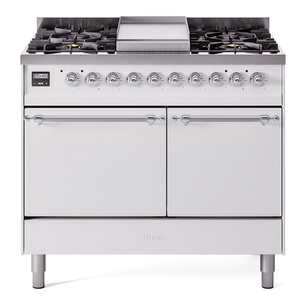 Ilve UPD40FQNMPWHCLP Nostalgie Ii 40 Inch Dual Fuel Liquid Propane Freestanding Range In White With Chrome Trim Hot on Sale