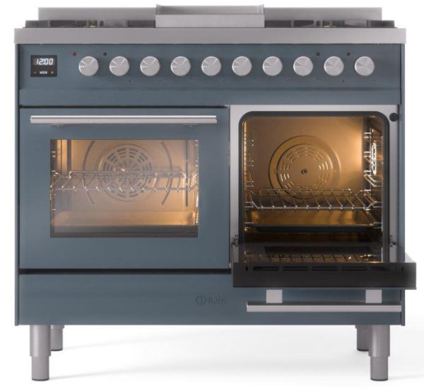 Ilve UPD40FWMPBG Professional Plus Ii 40 Inch Dual Fuel Natural Gas Freestanding Range In Blue Grey With Trim Sale