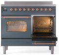 Ilve UPDI406NMPBGP Nostalgie Ii 40 Inch Electric Freestanding Range In Blue Grey With Copper Trim For Cheap