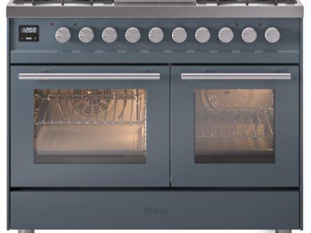 Ilve UPD40FWMPBG Professional Plus Ii 40 Inch Dual Fuel Natural Gas Freestanding Range In Blue Grey With Trim Sale