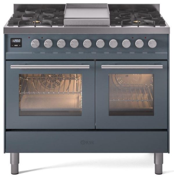 Ilve UPD40FWMPBG Professional Plus Ii 40 Inch Dual Fuel Natural Gas Freestanding Range In Blue Grey With Trim Sale