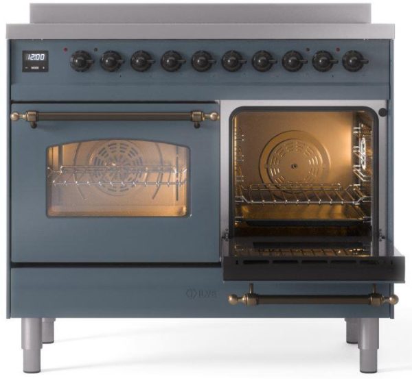 Ilve UPDI406NMPBGB Nostalgie Ii 40 Inch Electric Freestanding Range In Blue Grey With Bronze Trim Supply