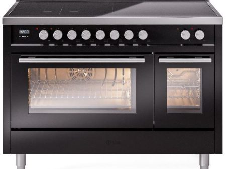 Ilve UPI486WMPBK Professional Plus Ii 48 Inch Electric Freestanding Range In Glossy Black With Trim Online now