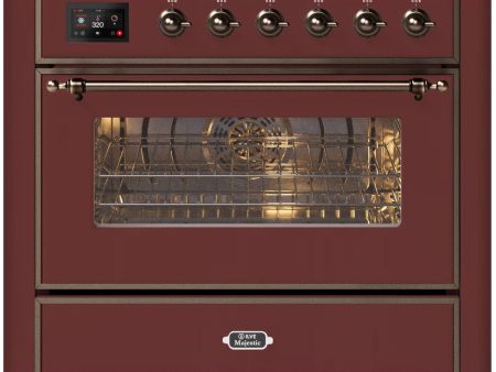 Ilve UM09FDNS3BUB Majestic Ii 36 Inch Dual Fuel Natural Gas Freestanding Range In Burgundy With Bronze Trim Sale