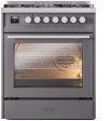 Ilve UP30WMPMG Professional Plus Ii 30 Inch Dual Fuel Natural Gas Freestanding Range In Matte Graphite With Trim on Sale