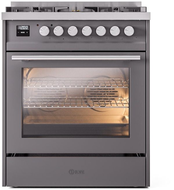 Ilve UP30WMPMG Professional Plus Ii 30 Inch Dual Fuel Natural Gas Freestanding Range In Matte Graphite With Trim on Sale