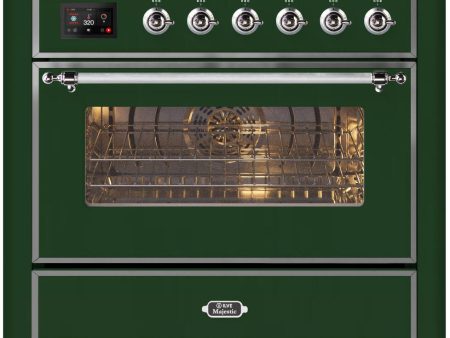 Ilve UM09FDNS3EGCLP Majestic Ii 36 Inch Dual Fuel Liquid Propane Freestanding Range In Emerald Green With Chrome Trim Hot on Sale